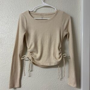 Gilly Hicks Tan Ruched Tie Front Crop Blouse